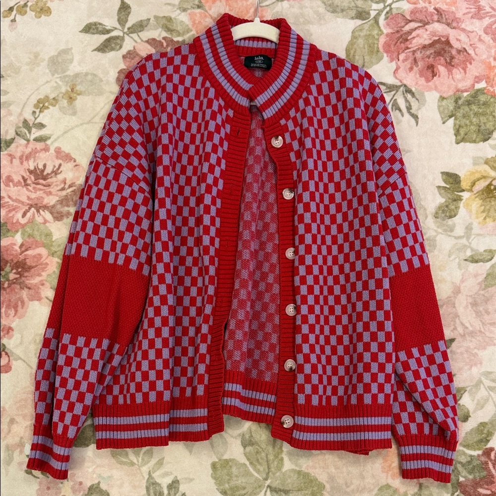 Dressed in LALA Red and Gray Checkered Sweater